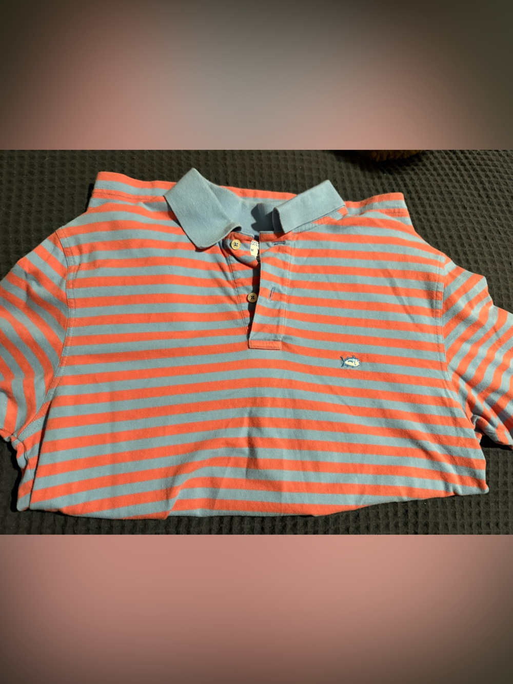 Southern Tide Striped Polo in Coral and Light Blue